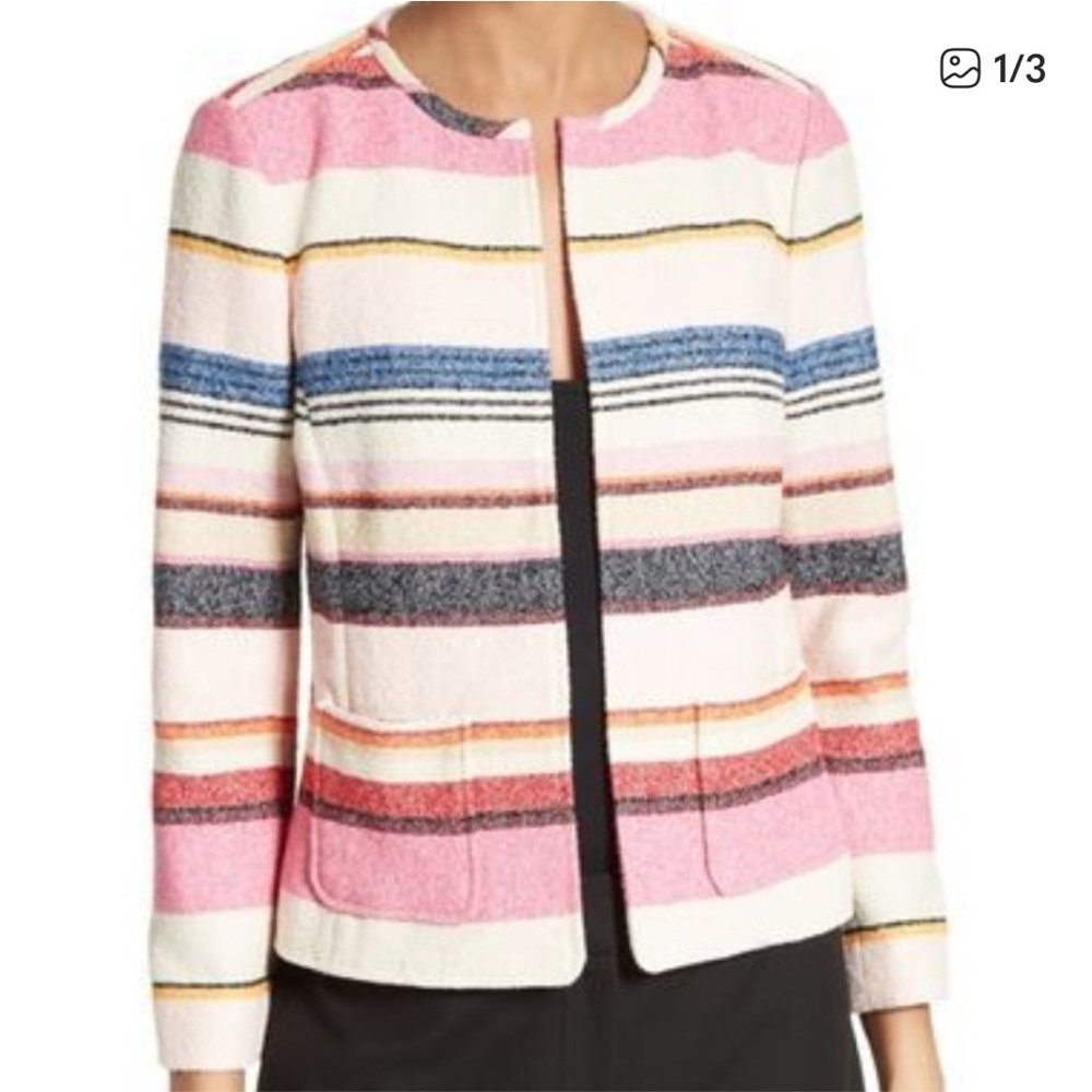 Kate Spade NY Berber Pink Stripe Collarless Blazer Jacket
